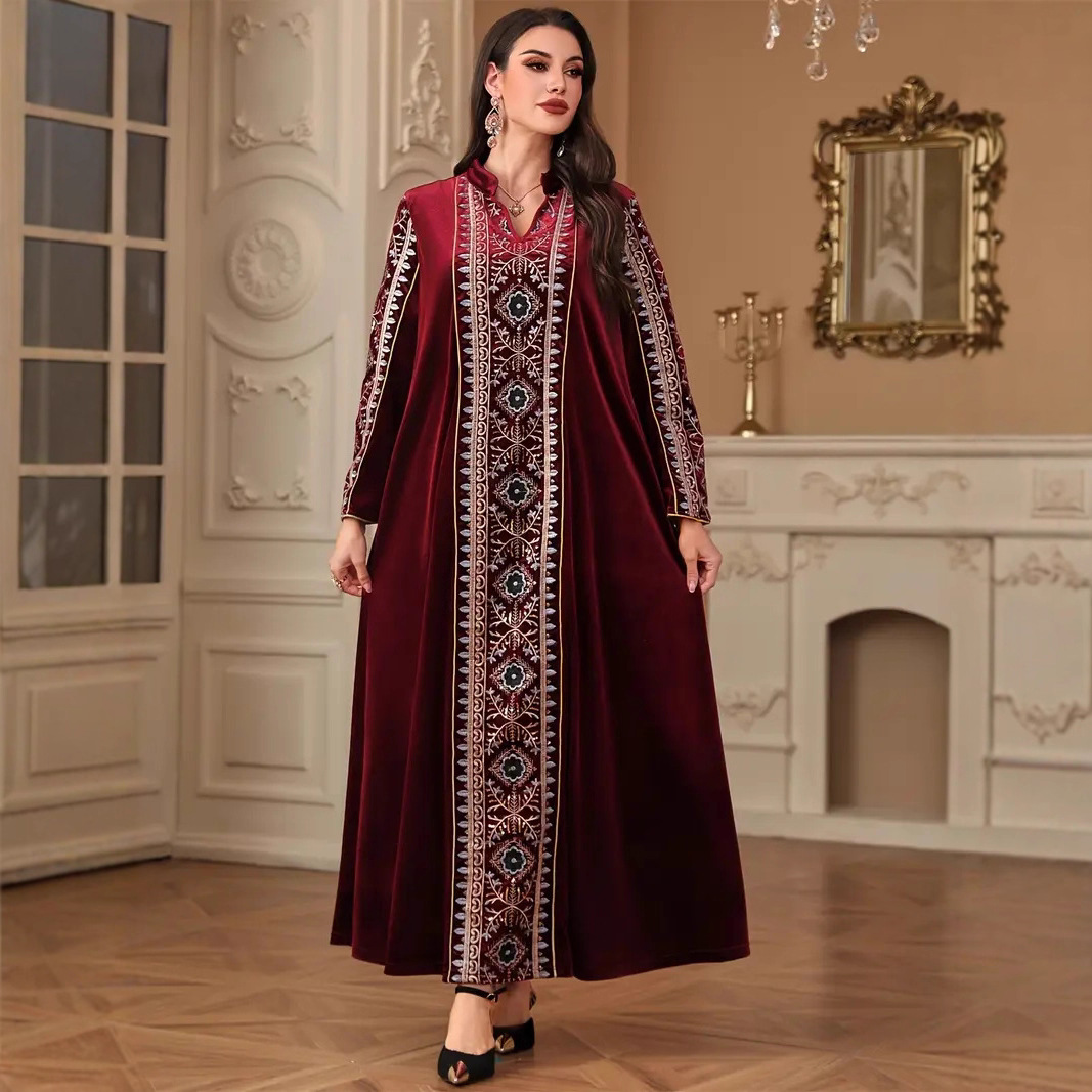 Embroidered velvet winter abaya