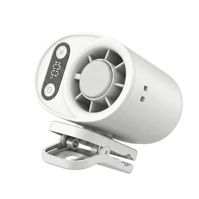 Handheld waist mounted portable cooling fan with digital display and clip